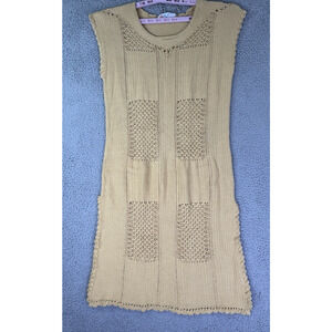 FP Beach Free People Crochet Sweater Dress Boho Sleeveless Tan M